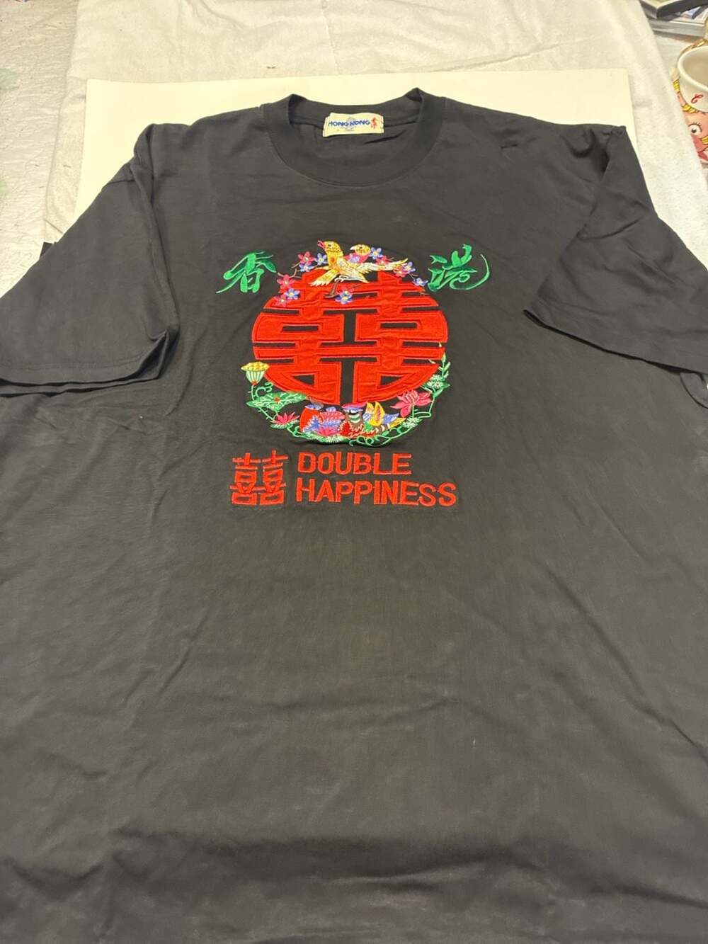 Vintage Double Happiness Chinese Embroidered Graphic T-Shirt